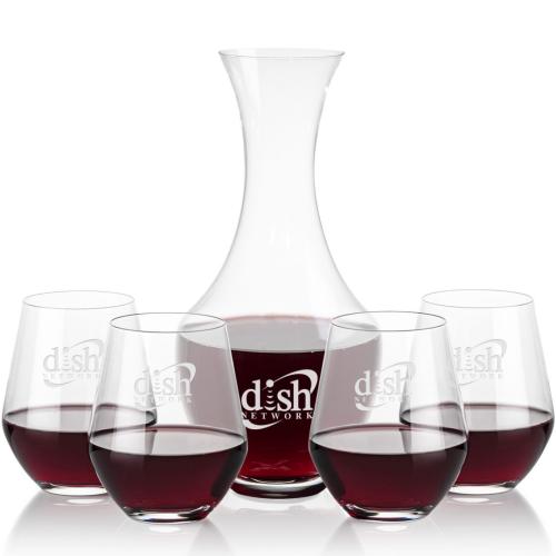 Corporate Recognition Gifts - Etched Barware - Oldham Carafe & Reina Stemless Wine