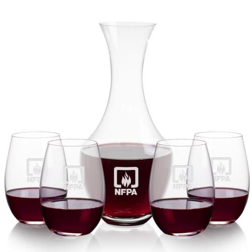 Corporate Recognition Gifts - Etched Barware - Oldham Carafe & Laurent Stemless Wine