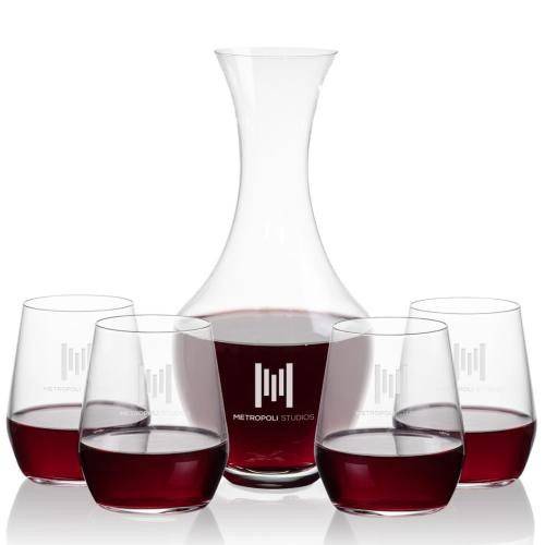 Corporate Recognition Gifts - Etched Barware - Oldham Carafe & Germain Stemless Wine