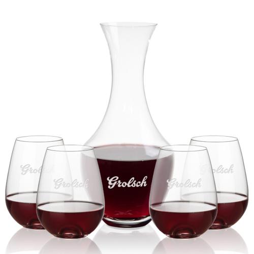 Corporate Recognition Gifts - Etched Barware - Oldham Carafe & Edderton Stemless Wine