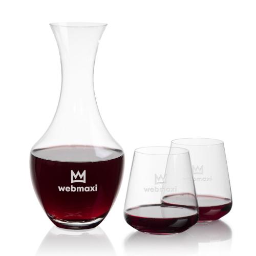 Corporate Recognition Gifts - Etched Barware - Oldham Carafe & Breckland Stemless Wine