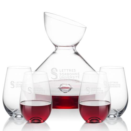 Corporate Recognition Gifts - Etched Barware - Woodbury Carafe & Boston Stemless Wine