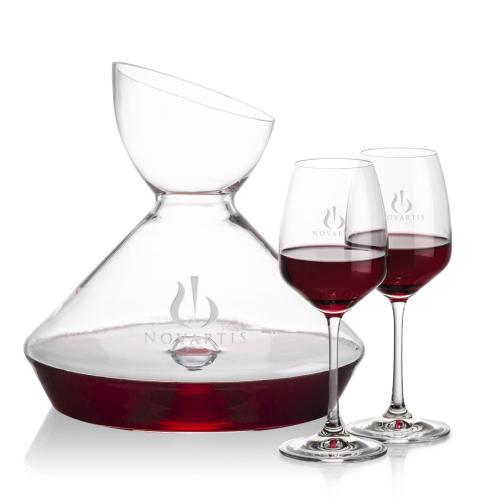 Corporate Recognition Gifts - Etched Barware - Woodbury Carafe & Oldham Wine