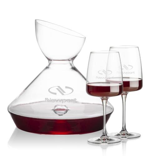 Corporate Recognition Gifts - Etched Barware - Woodbury Carafe & Dunhill Wine