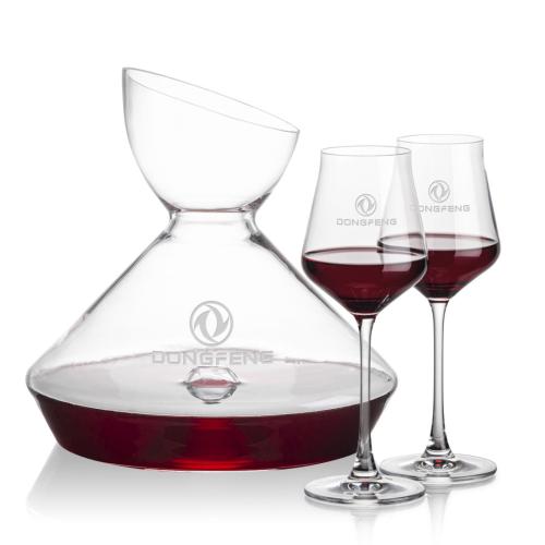Corporate Recognition Gifts - Etched Barware - Woodbury Carafe & Bretton Wine