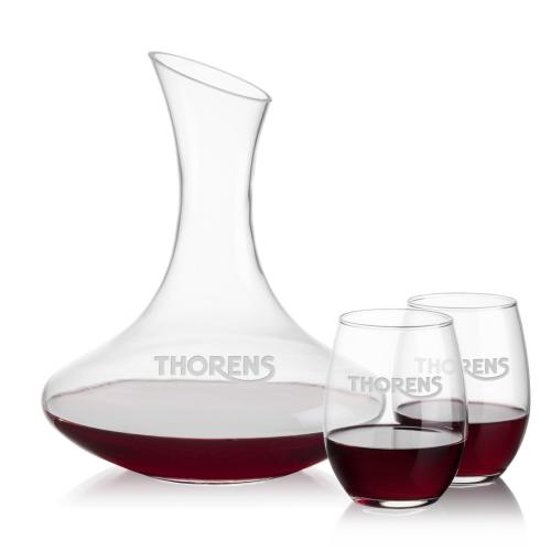 Corporate Recognition Gifts - Etched Barware - Hampton Carafe & Stanford Stemless Wine