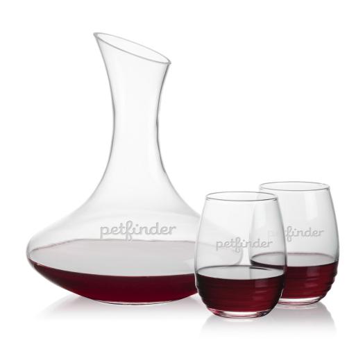 Corporate Recognition Gifts - Etched Barware - Hampton Carafe & Redmond Stemless Wine