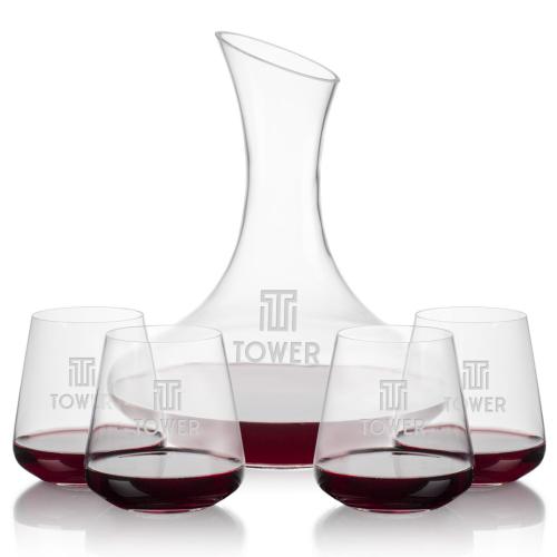 Corporate Recognition Gifts - Etched Barware - Hampton Carafe & Crestview Stemless Wine