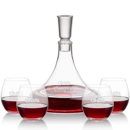 Corporate Recognition Gifts - Etched Barware - Ashby Decanter & Redmond Stemless Wine