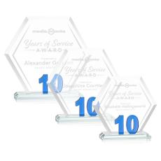 Employee Gifts - Riviera Anniversary Blue No 10 Number Crystal Award