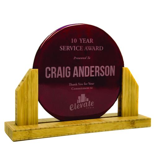 Corporate Awards - Recycled Eco-Friendly Awards - Bamboo Upright Recycled Glass Round Award