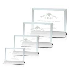 Employee Gifts - Rainsworth Jade/Silver (Horizontal) Rectangle Glass Award