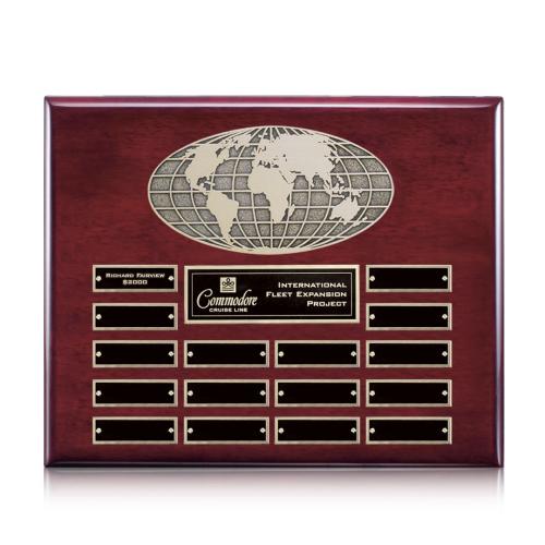 Corporate Awards - Award Plaques - World (Horiz) Perpetual - Rosewood Finish