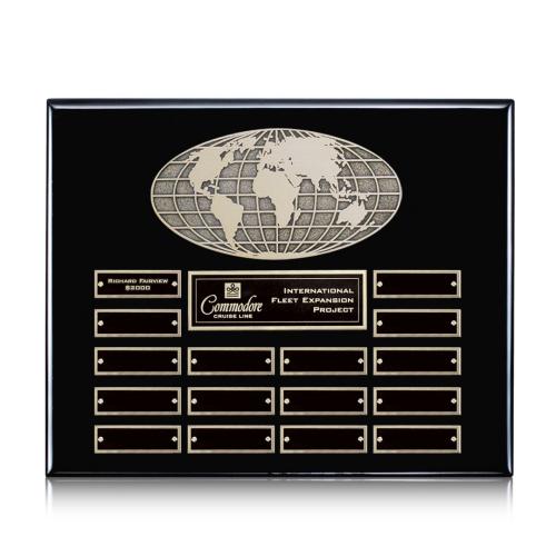 Corporate Awards - Award Plaques - World (Horiz) Perpetual - Black Finish