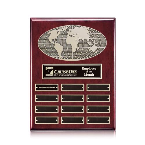 Corporate Awards - Award Plaques - World (Vert) Perpetual - Rosewood Finish