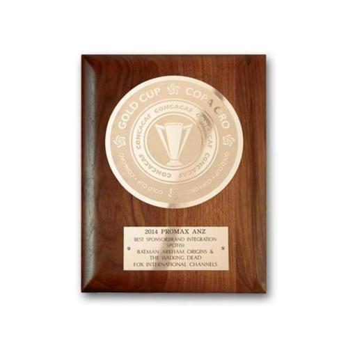 Corporate Awards - Award Plaques - Etch/Frosted Plaq - Walnut Rolled Edge/Gold
