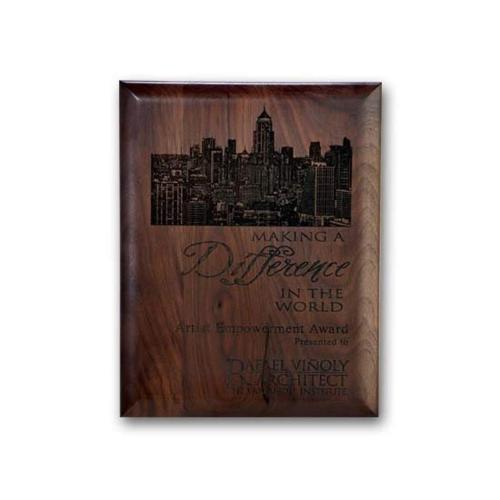 Corporate Awards - Award Plaques - Laser Engraved Plaq - Walnut Rolled Edge