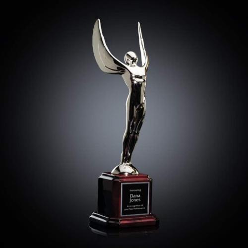 Corporate Awards - Winged Achievement People on Rosewood Metal Award
