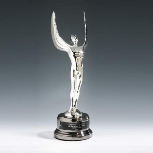 Corporate Awards - Winged Achievement People on Black Nickel Metal Award