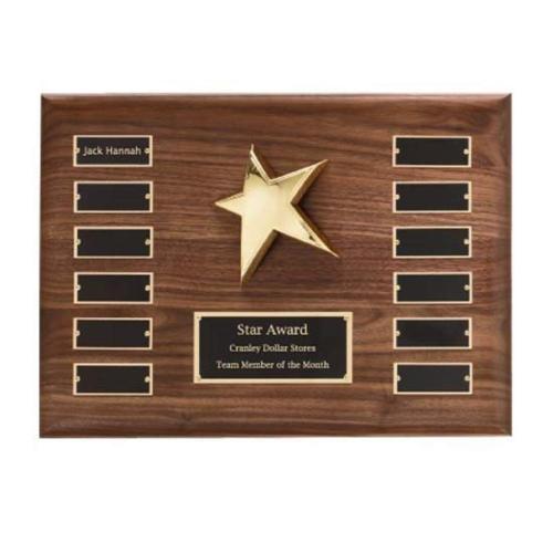 Corporate Awards - Award Plaques - Perpetual Plaques - Walnut Perpetual Star