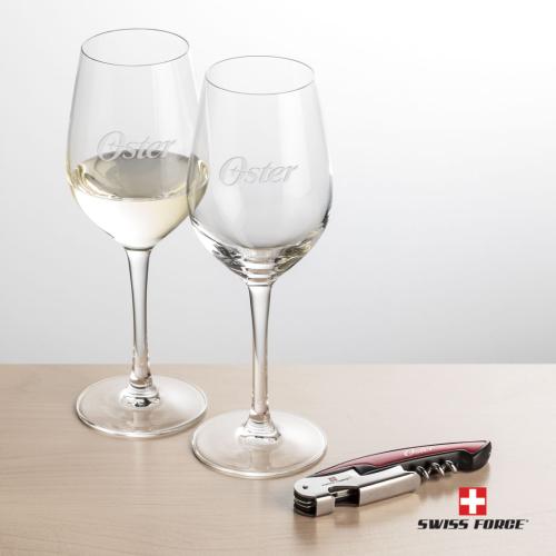 Corporate Recognition Gifts - Etched Barware - Swiss Force® Opener & 2 Lethbridge Wine