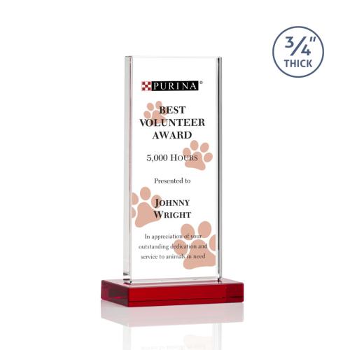 Corporate Awards - Crystal Awards - Colored Crystal - Red Crystal Awards - Arizona Full Color Red Rectangle Crystal Award