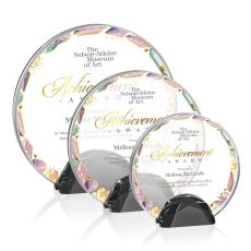 Employee Gifts - Galveston Full Color Black  Circle Crystal Award