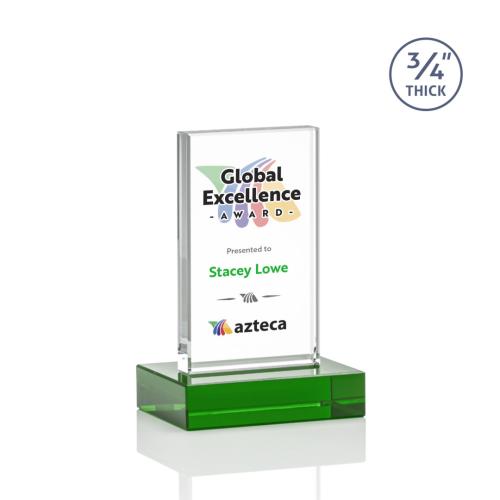 Corporate Awards - Holmes Full Color Green  Rectangle Crystal Award