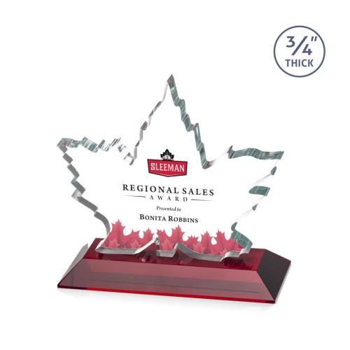 Corporate Awards - Maple Leaf Full Color Red Abstract / Misc Crystal Award