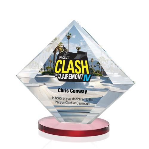 Corporate Awards - Crystal Awards - Colored Crystal - Red Crystal Awards - Teston Full Color Red  Diamond Crystal Award