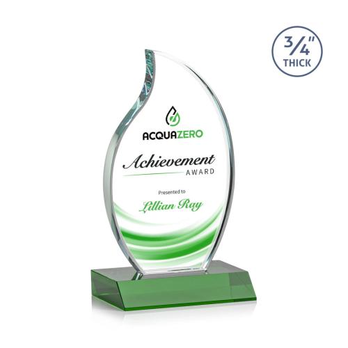 Corporate Awards - Croydon Full Color Green Flame Crystal Award