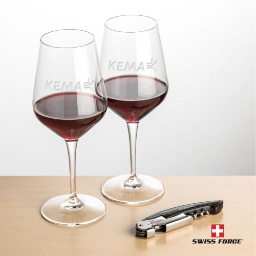 Corporate Recognition Gifts - Etched Barware - Swiss Force® Opener & 2 Germain Wine
