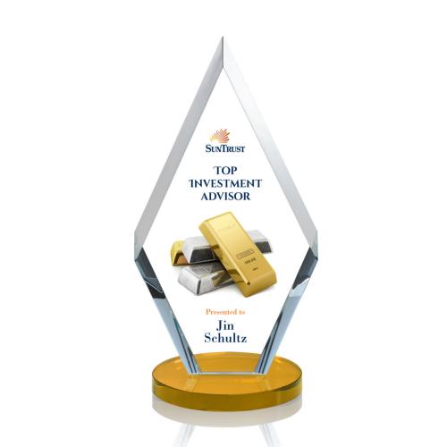 Corporate Awards - Cancun Full Color Amber Diamond Crystal Award