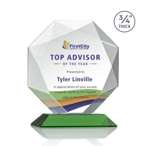 Corporate Awards - Bradford Full Color Green Crystal Award