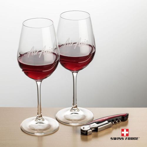 Corporate Recognition Gifts - Etched Barware - Swiss Force® Opener & 2 Bartolo Wine