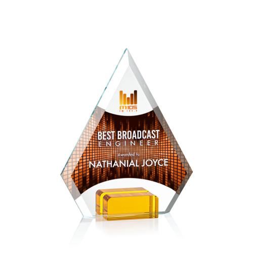 Corporate Awards - Glass Awards - Colored Glass Awards - Charlotte Full Color Amber Diamond Crystal Award