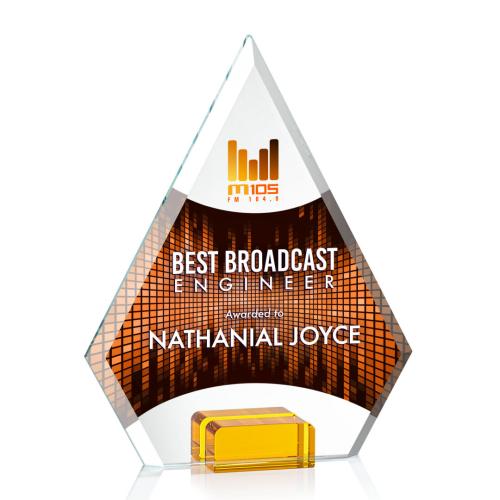 Corporate Awards - Charlotte Full Color Amber Diamond Crystal Award