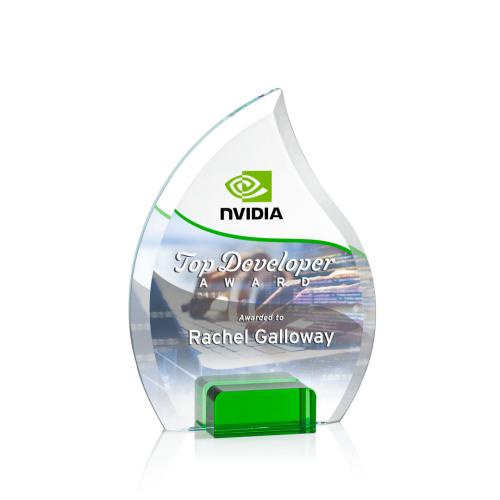 Corporate Awards - Romy Full Color Green Flame Crystal Award