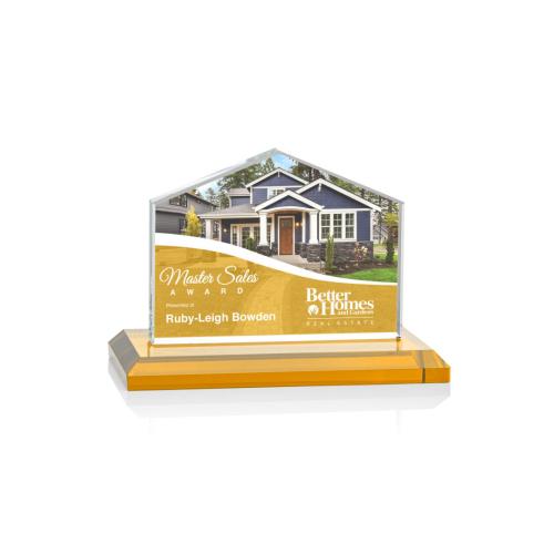Corporate Awards - Glass Awards - Colored Glass Awards - Domicile Full Color Amber Arch & Crescent Crystal Award