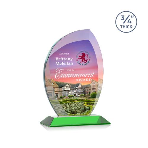 Corporate Awards - Wichita Full Color Green Flame Crystal Award