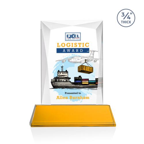 Corporate Awards - Crystal Awards - Messina on Newhaven Full Color Amber Rectangle Crystal Award