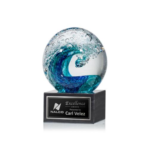 Corporate Awards - Glass Awards - Art Glass Awards - Surfside Spheres on Square Marble Glass Award