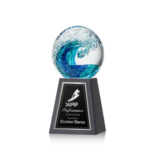 Corporate Awards - Glass Awards - Art Glass Awards - Surfside Spheres on Tall Marble Glass Award