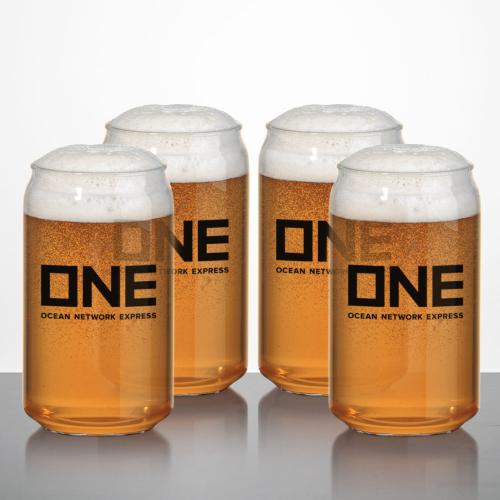 Corporate Recognition Gifts - Etched Barware - Poolside Acrylic Can Beer Glass - 16oz (Set of 4)
