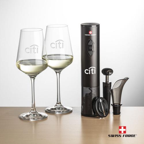Corporate Recognition Gifts - Etched Barware - Swiss Force® Opener Set & Breckland Wine
