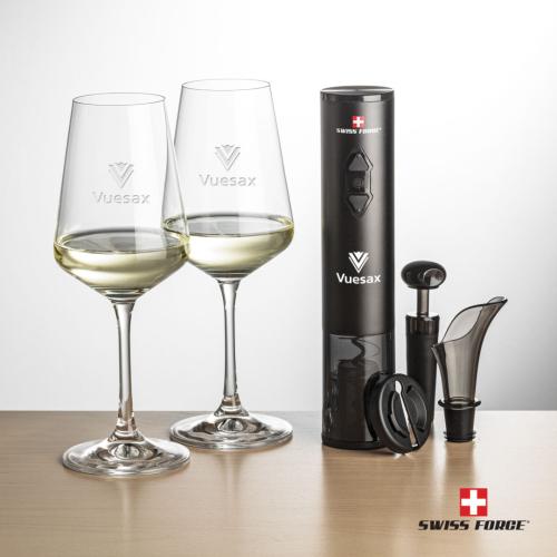 Corporate Recognition Gifts - Etched Barware - Swiss Force® Opener Set & Cannes Wine