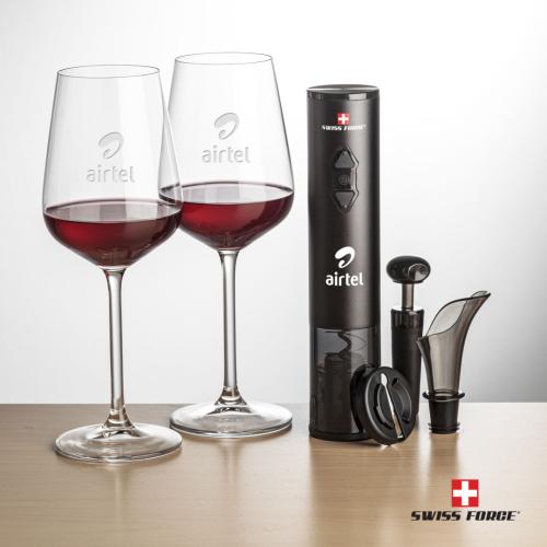 Corporate Recognition Gifts - Etched Barware - Swiss Force® Opener Set & Elderwood Wine