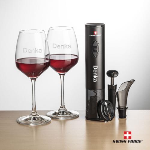 Corporate Recognition Gifts - Etched Barware - Swiss Force® Opener Set & Oldham Wine