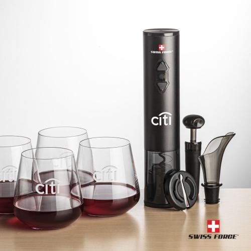 Corporate Recognition Gifts - Etched Barware - Swiss Force® Opener Set & Breckland Stemless Wine