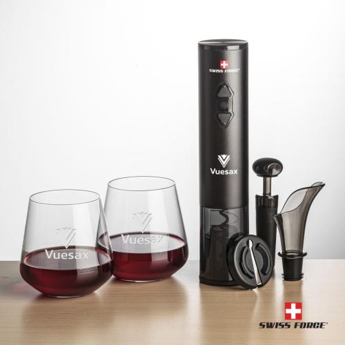 Corporate Recognition Gifts - Etched Barware - Swiss Force® Opener Set & Cannes Stemless Wine